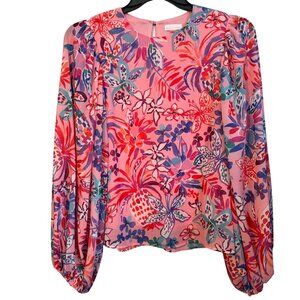 LoveWednesday blouse size M Floral Long Sleeve Blouse Pink Multi-Color women top
